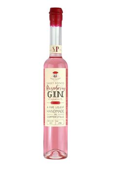 a bottle of raspberry gin on a white background