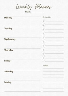 a printable weekly planner with the words'to do list'in black and white