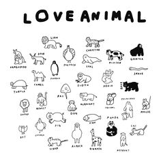 the love animal poster is shown in black and white