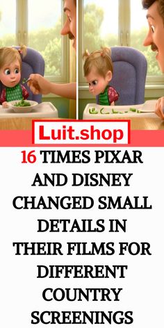 two pictures with the words lutshop 16 times pkarr and disney changed small details in their films for different country scenes