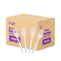 white forks in a box on a white background