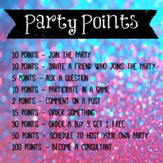 the party points list with pink and blue glitter