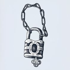 a drawing of a padlock on a chain