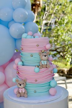 Gender reveal Gender Reveal Cake With Teddy Bears, Gummy Bear Gender Reveal, Decoration For Gender Reveal Party, Gender Reveal Teddy Bear Theme Cake, Gender Reveal Cake Teddy Bear, 2 Tier Gender Reveal Cake