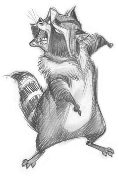 a pencil drawing of a squirrel with its tail extended and feet spread out in the air