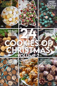 twelve christmas cookies and desserts with the words, 24 cookies of christmas volume 2