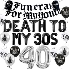 PRICES MAY VARY. Our Death To My 30s Birthday Decoration will bring dreamy and beautiful embellishment to your party. Through simple assembly, and hanging the it to complete a most gorgeous Til Death Do Us Party background wall. Our Goth 40 Birthday Decoration will bring unparalleled joy and the most beautiful moments to your family and friends. Perfect gift to the most cherished one, feel the most unforgettable party and enjoy this moving moment together. What you will receive: 1 x 30 inch Numb 40th Birthday Halloween Theme, Rip 40s Birthday Party, Halloween Themed 40th Birthday Party, 40th Birthday Halloween, October Baby Birthday, 40 Birthday Balloons, Goth Birthday Party, 30s Birthday, 40th Birthday Balloons