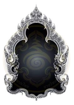 an ornate silver frame with black and white swirls on the edges, set against a dark background