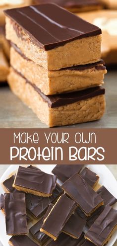 four ingredient protein bars stacked on top of each other with text overlay that reads, four ingredient protein bars