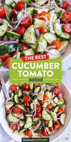 the best cucumber tomato salad is in two bowls