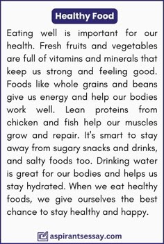 an image of healthy food with the caption that reads eating well is important for our health, fresh fruits and vegetables that keep us strong