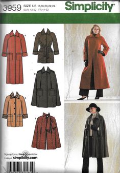 a women's coat and jacket sewing pattern from the misses book simpl city