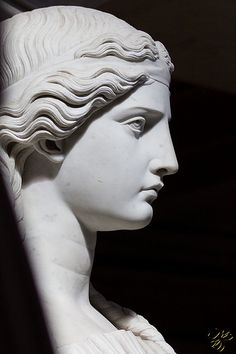 a close up of a statue of a woman's head