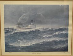 a painting of a ship in rough seas