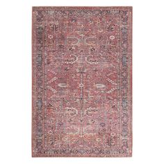 an antique persian rug with red and blue colors, on a white background in the middle