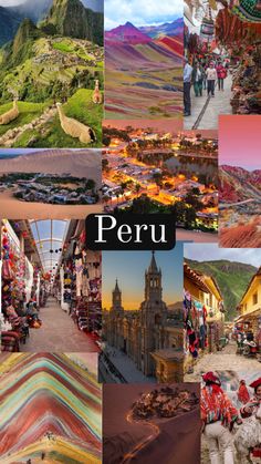 the collage shows many different images of peru