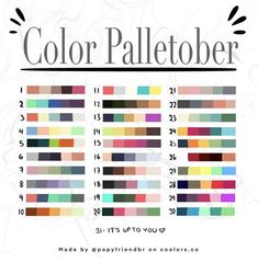 the color palette is shown with different colors and numbers for each type of paint scheme