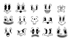 cartoon faces drawn in black and white