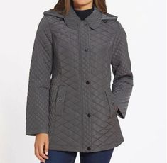 Jones New York Women's Winter Outerwear Wash Quilted Hooded Coat jacket plus 3X Jones New York Women's Winter Outerwear Wash Quilted Hooded Coat jacket plus 3X Description Women's quilted hooded coat Plus size 3X Brand new without tags This classic quilted snap front winter coat is made fresh and feminine with its quilted texture, a rounded point collar and silver snaps that conveniently cover the zipper. Metal grommets add a trendy touch to the pockets, while the detachable hood gives the coat New York Winter Fashion, Mirror Bag, Look Prettier, Outerwear Women Winter, Coat Plus Size, Barn Coat, New York Winter, Knee Length Coat, Winter Outerwear