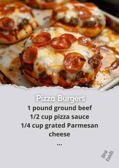 the pizza burgers have pepperoni and cheese on them