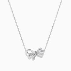 Effy 925 Sterling Silver Diamond Bow Necklace Elegant Silver Jewelry With Bow Detail, Luxury Silver Jewelry With Bow, Silver Bow Necklace For Wedding, Silver Bow Necklace, Adjustable Silver Necklace With Bow, Diamond Bows, Bow Necklace, Effy Jewelry, Butterfly Jewelry