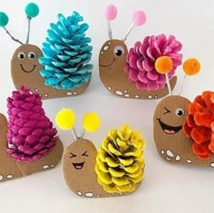 some very cute little crafts made out of pine cones