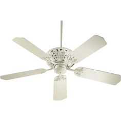 a white ceiling fan with four blades