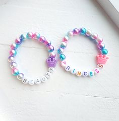 These super cute personalized bracelets are the perfect gift for any little girl who loves pretty jewelry! *Small beads not intended for Children 3 and under. Always supervise Children with bracelets. How to order 1) Select a Size 2)Select a Style  3)Add personalization Beaded Jewelry For Kids, Barbie Jewelry For Women, Kids Bracelets Diy, Beaded Bracelets For Kids, Kids Beaded Bracelets, Kid Bracelets, Kid Jewelry, Kids Bead Bracelet, Bracelets Kids