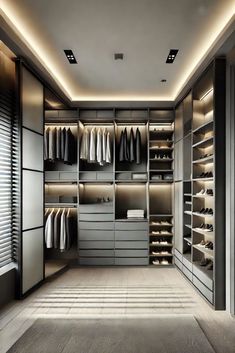 an empty walk in closet with lots of clothes