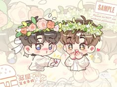 two anime characters with flowers on their heads