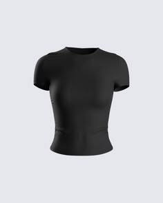 Chell Black Jersey Top Sleek Scoop Neck Top For Night Out, Black Crew Neck T-shirt For Night Out, Black Crew Neck Top For Night Out, Fitted Black Elastane T-shirt, Fitted Black T-shirt With Scoop Neck, Black High Stretch Crew Neck T-shirt, Sleek Black Bodycon Tops, Sleek Crew Neck Top With Minimal Stretch, Black Scoop Neck Elastane Top