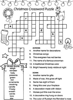 christmas crossword puzzle for kids