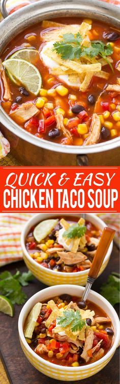 chicken and easy mexican taco soup in a bowl