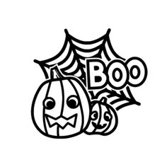 a black and white drawing of two pumpkins with the word boo on them