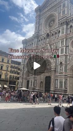 people are walking around in front of a building with the words free museum sunday on it