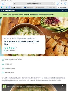 the recipe for dip is displayed on an ipad screen, and it appears to be made from scratchsticks