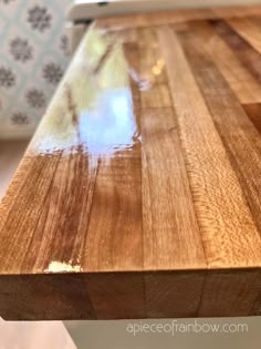 a close up of a wooden counter top