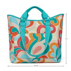 Art by WerkShoppe Studio Reminiscent of the mod 60s, this fun retro-inspired paisley transforms boring into bold and beautiful. Proudly carry this pop of color with confidence and style wherever you are or may be going. Super big and art-inspired, our Go Big Tote is a head-turning bag for all your leisure activities. Pool, beach, day trips, or weekend jaunts, this is the best bag ever! Water-resistant and crafted from post-consumer recycled materials, it’s eco-friendly in the most fabulous way. Colorful Retro Tote Bag, Colorful Retro Travel Bags, Retro Multicolor Shoulder Bag For On-the-go, Big Tote Bags, Mod 60s, The Mod, Pool Beach, Leisure Activities, Chic Bags