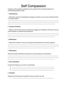 Work on how you treat yourself with this self compassion worksheet. Self Esteem Activities, Mental Health Therapy, Mental Health Counseling, Self Care Bullet Journal