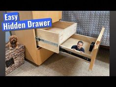 an easy hidden drawer for the bed is made from plywood and has drawers to keep your dog's head in