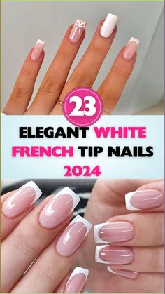 Discover elegant white French tip nails for a chic 2024. Perfect for any occasion. Elevate your style effortlessly! Acrylic French Nails Designs, French Nails For Wedding Bride, Elegant French Tip Nail Designs, Nice French Tip Nails, Square French Nails With Design, Elegant French Tip Nails Classy, French Manicure Styles, French Nail Designs White, Invisible French Manicure