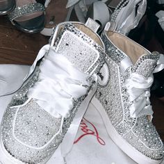 Wore These For My Bachelorette And Would Hate To Have Them Sit On A Shelf! They’re Stunning And Perfect For A Wedding Reception. 100% Authentic And Comes With Dust Bags Size 8.5 Asking $450 Obo Louboutin Sneakers, Custom Bridal, Louboutin Shoes, Christian Louboutin Shoes, Womens Shoes Sneakers, A Wedding, Wedding Reception, Christian Louboutin, Dust Bag