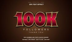 the words 100k followers thank you in gold and red on a brown background with an elegant