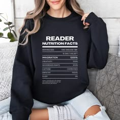 ✧ Trendy Bookish Sweatshirt, Cozy Book-Inspired Crewneck, BookTok Reading Book Club Pullover, Aesthetic Minimalistic Reader's Fashion, Oversized Warm Sweater, Book Worm Fashion Apparel ✧ ☀︎✧✳︎✧☀︎ Indulge in literary coziness with our Reader Nutrient Facts Sweatshirt, a perfect addition to your reader's wardrobe. This unique crewneck, boasting minimalist aesthetics and oversized comfort, effortlessly transforms your closet into a cozy reading nook, embracing the essence of the book-lover lifestyl Minimalist Crewneck, Book Worm Gift, Fashion Oversized, Stylish Hoodies, Warm Sweater, Book Worm, Cozy Reading