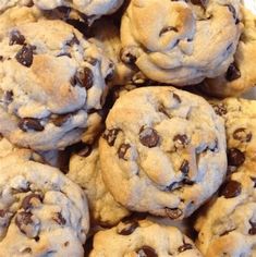 chocolate chip cookies piled on top of each other