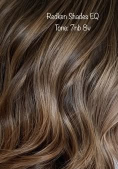 Caramel Redken Toners, Redken Shades Eq Sandy Blonde Formula, Shades Caramel Formula, Level 6/7 Hair Color, Carmel Highlights Toner Formula, Redken Shades Eq Formulas Beige, Formula For Caramel Highlights, Brown Hair With Highlights Shades Eq, Redken Glaze Formula