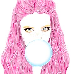 Bubblegum Pop, Blowing Bubbles, Love Illustration, Illustration Girl, Girls Illustration, Beautiful Drawings, Fashion Illustrations, Bubble Gum, Pink Hair