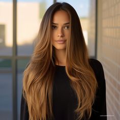 Caramel Ombre on Ultra Long Hair Caramel Balayage Straight Hair, Warm Caramel Balayage, Caramel Balayage Highlights, Balayage Styles, Medium Shag Hairstyles, Balayage Straight, Nose Jobs