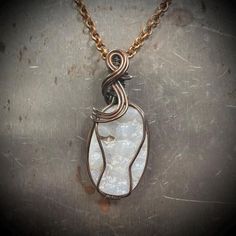 White chalcedony wire wrapped in solid copper on an 18" chain with a handmade clasp. A wonderful gift for a loved one or to yourself.  Perfect for Christmas! It has a green glow under black light! Copper Necklace, Necklace Handmade, Black Light, Handmade Necklaces