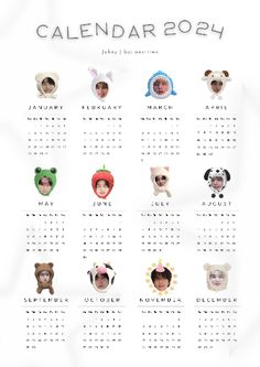 a calendar with different faces on it